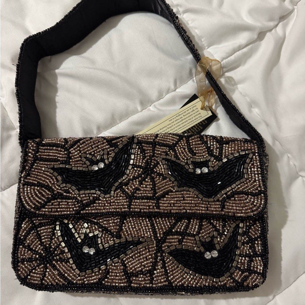 Elegant Beaded Clutch in Black and Brown